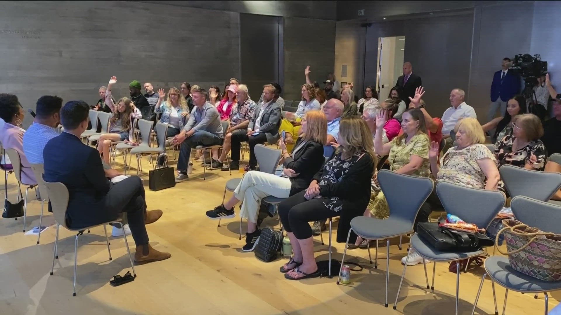 The candidates took turns answering questions at the forum hosted by the San Diego Regional Arts and Culture Coalition.