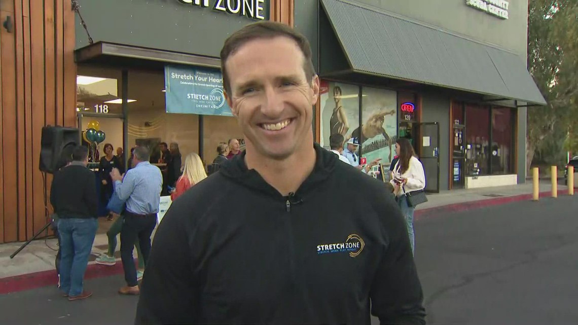 Formal NFL player Drew Brees in San Diego for grand opening of 'Stretch Zone'  in Encinitas