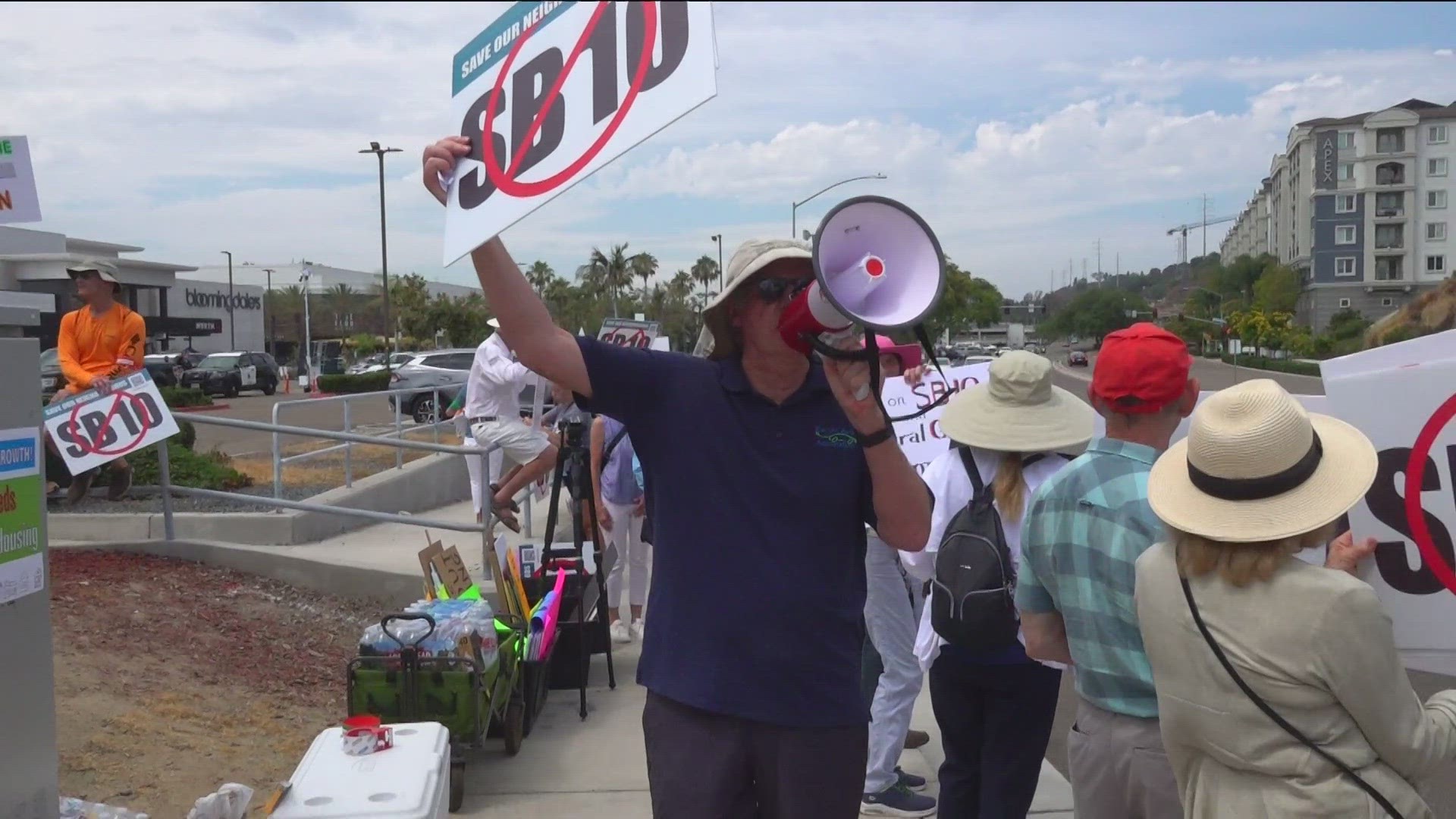 More than 150 people were protesting San Diego’s high-density housing initiatives; particularly the city’s consideration of Senate Bill 10.