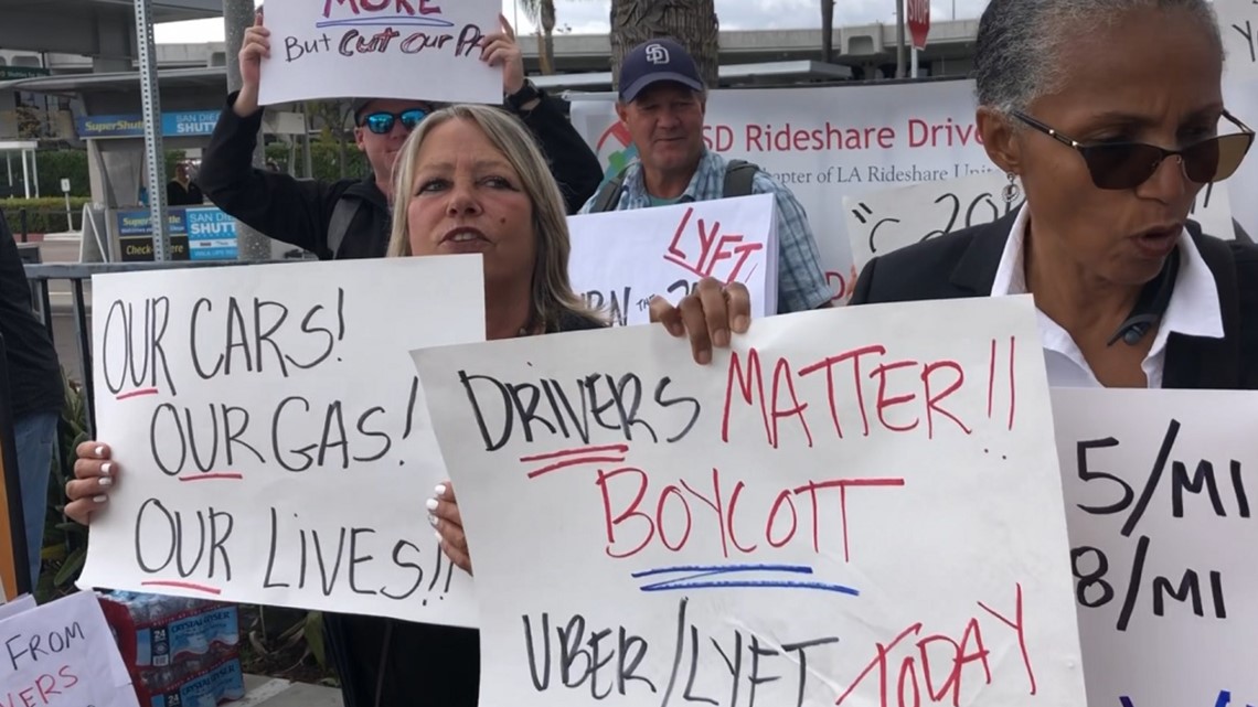 San Diego Uber and Lyft drivers strike for higher wages | cbs8.com