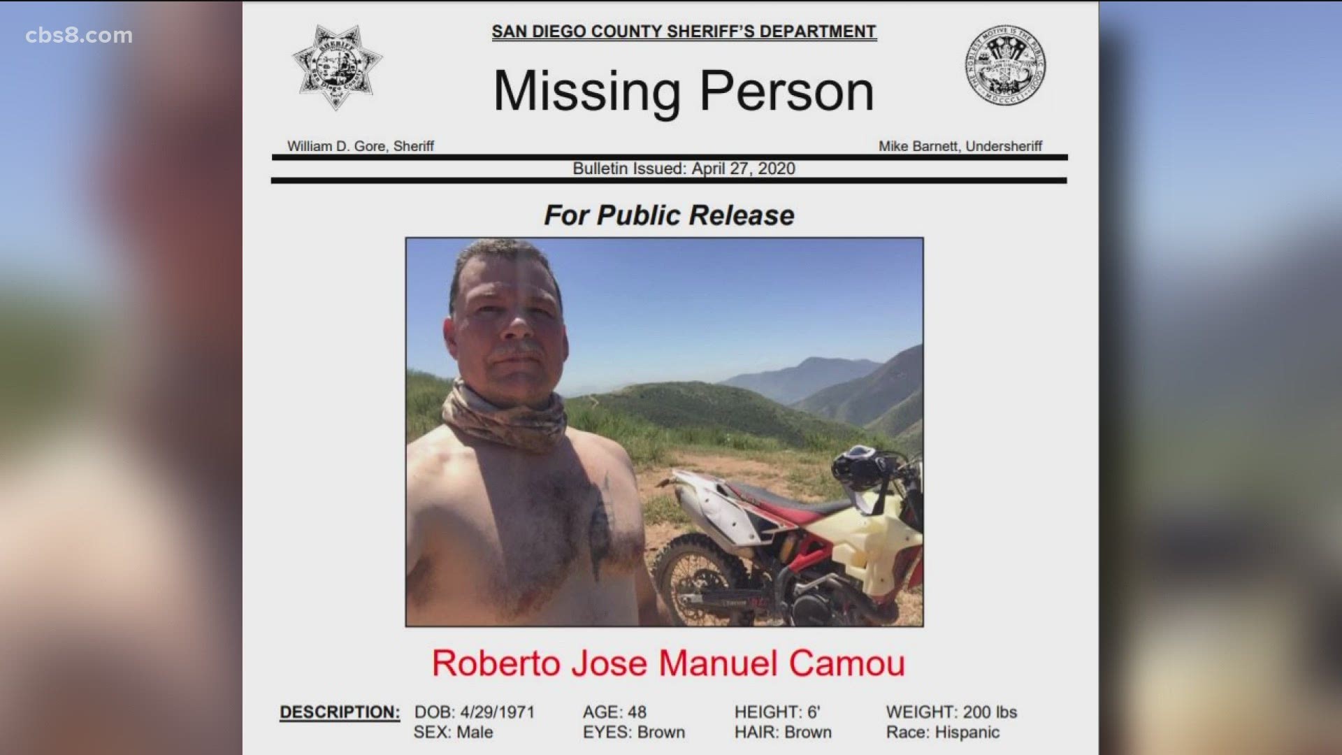 San Diego Sheriff's search and rescue team has been leading the effort to locate 48-year-old Bobby Camou.