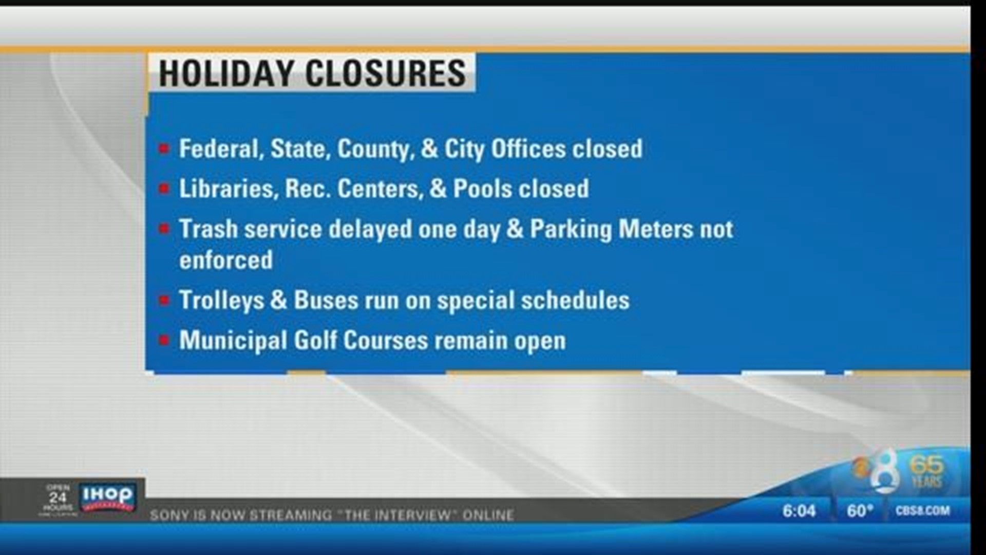 Holiday closures