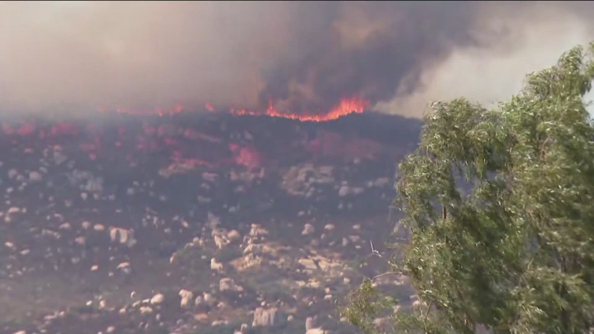 A brush fire driven by intense heat has charred at least 400 acres in the East County area of San Diego.