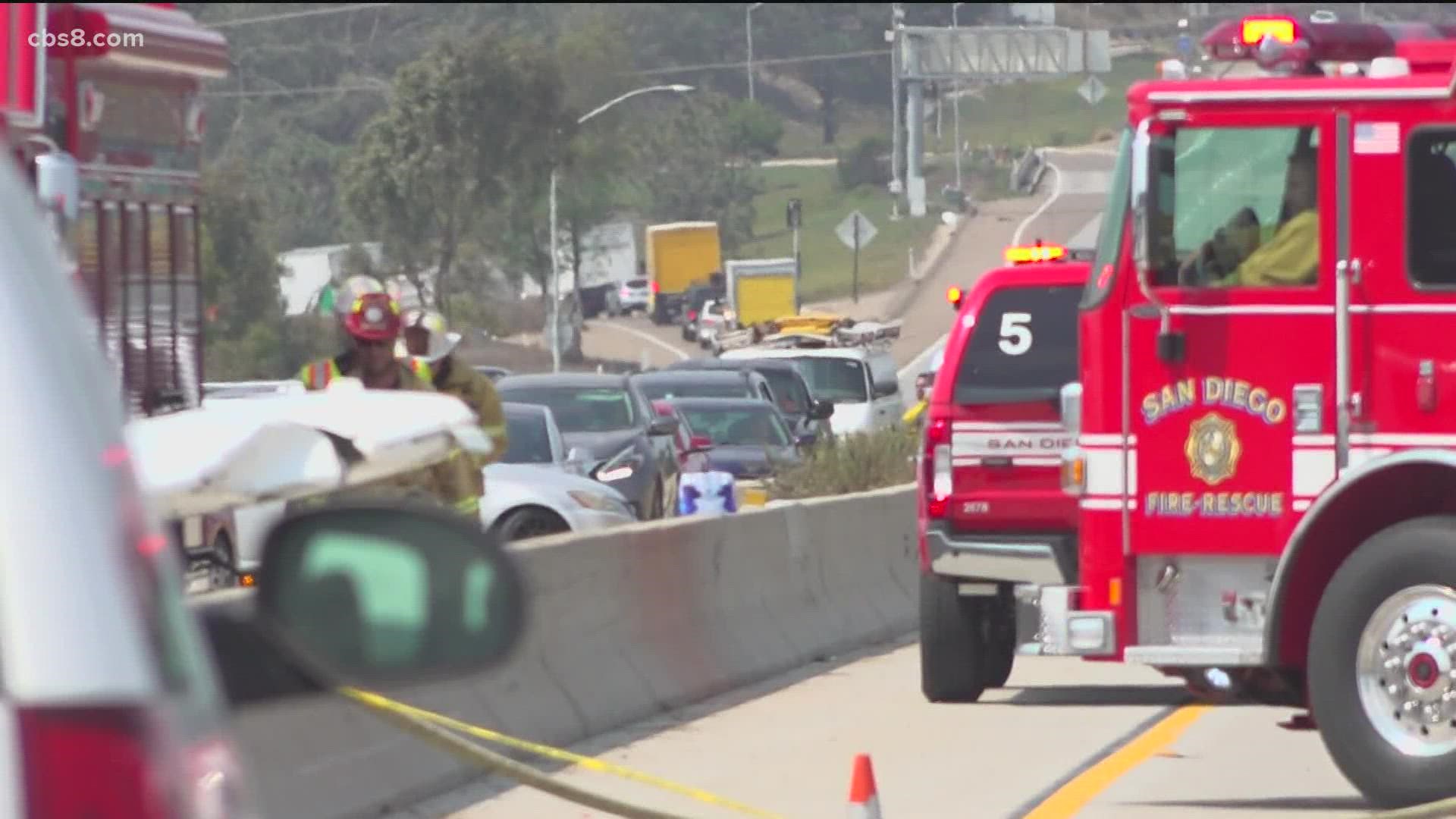 The pilot made an emergency landing on the freeway clipping several cars and causing minor injuries.