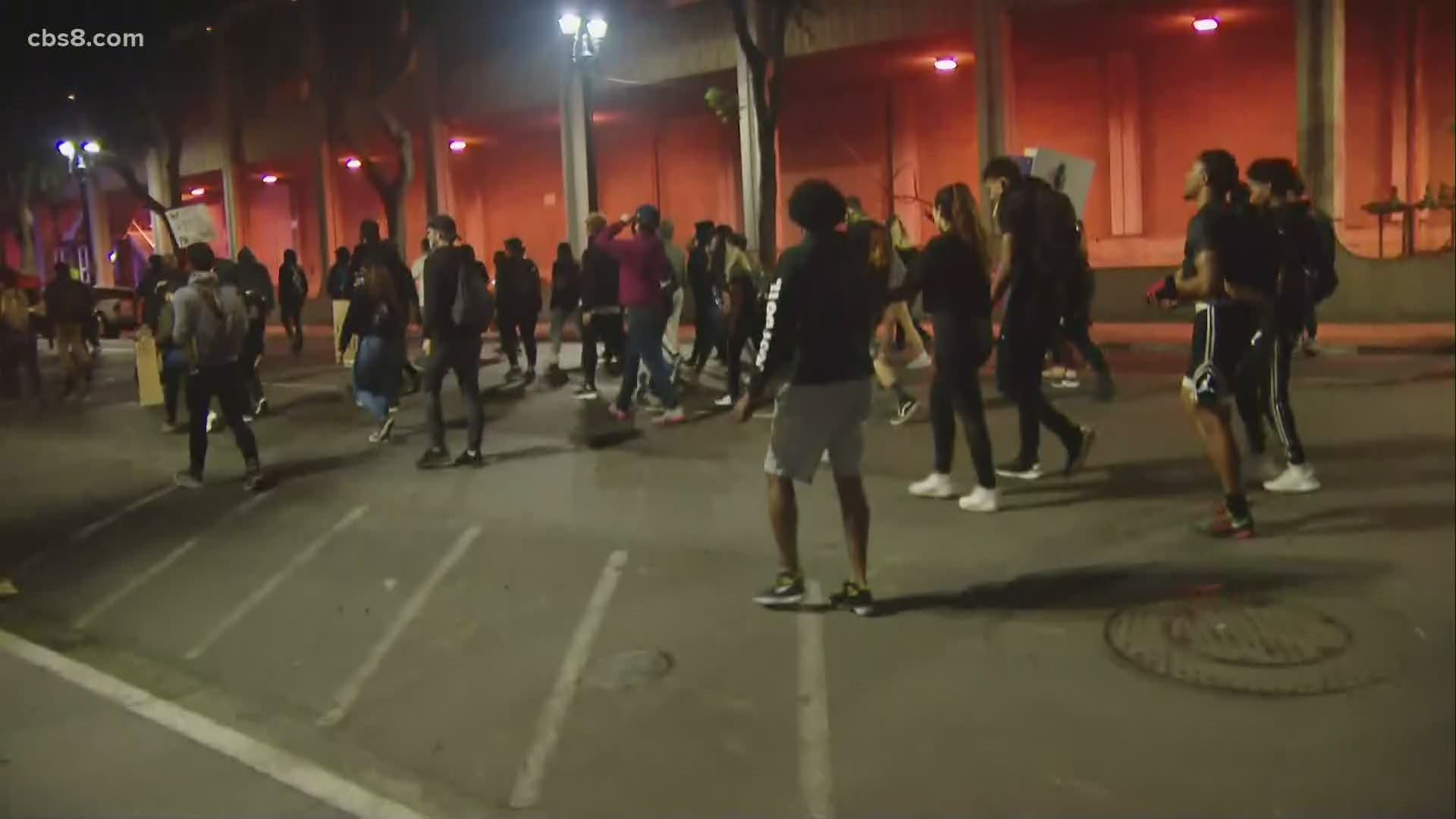 For a third night, peaceful protests continued in downtown San Diego.