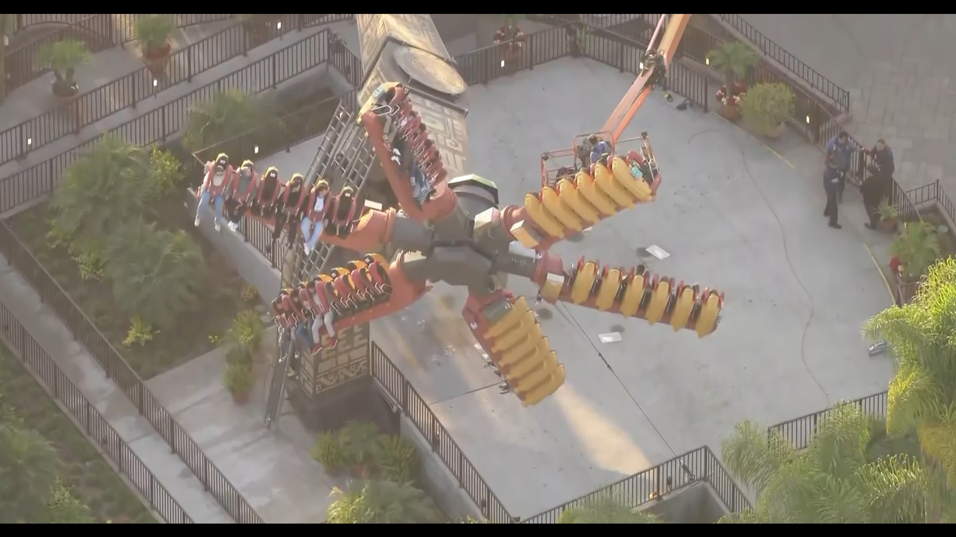 Two dozen people were stuck in midair for about two hours Monday after the Sol Spin ride at Knott's Berry Farm suddenly stopped.