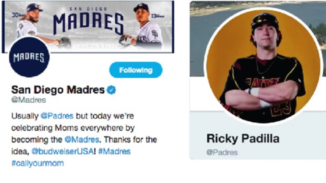 Padres lost Twitter handle after changing it to Madres on Mother's Day