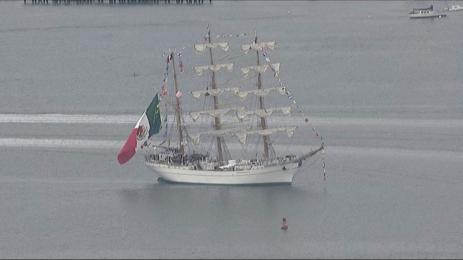 Aerials above the Tall Ship ARM “Cuauhtémoc” as it arrives in San Diego. The historical Mexican Navy ship will be open to the public to view May 17-20