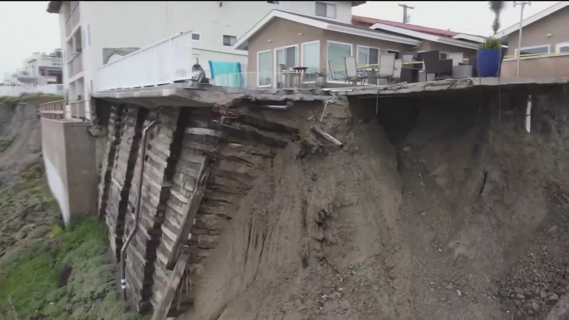 Saturated wet ground from the continuous rain creates sinkholes, potholes and mudslides across the county and delays repairs.