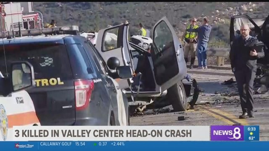 3 killed in headon crash in Valley Center, passenger who fled located