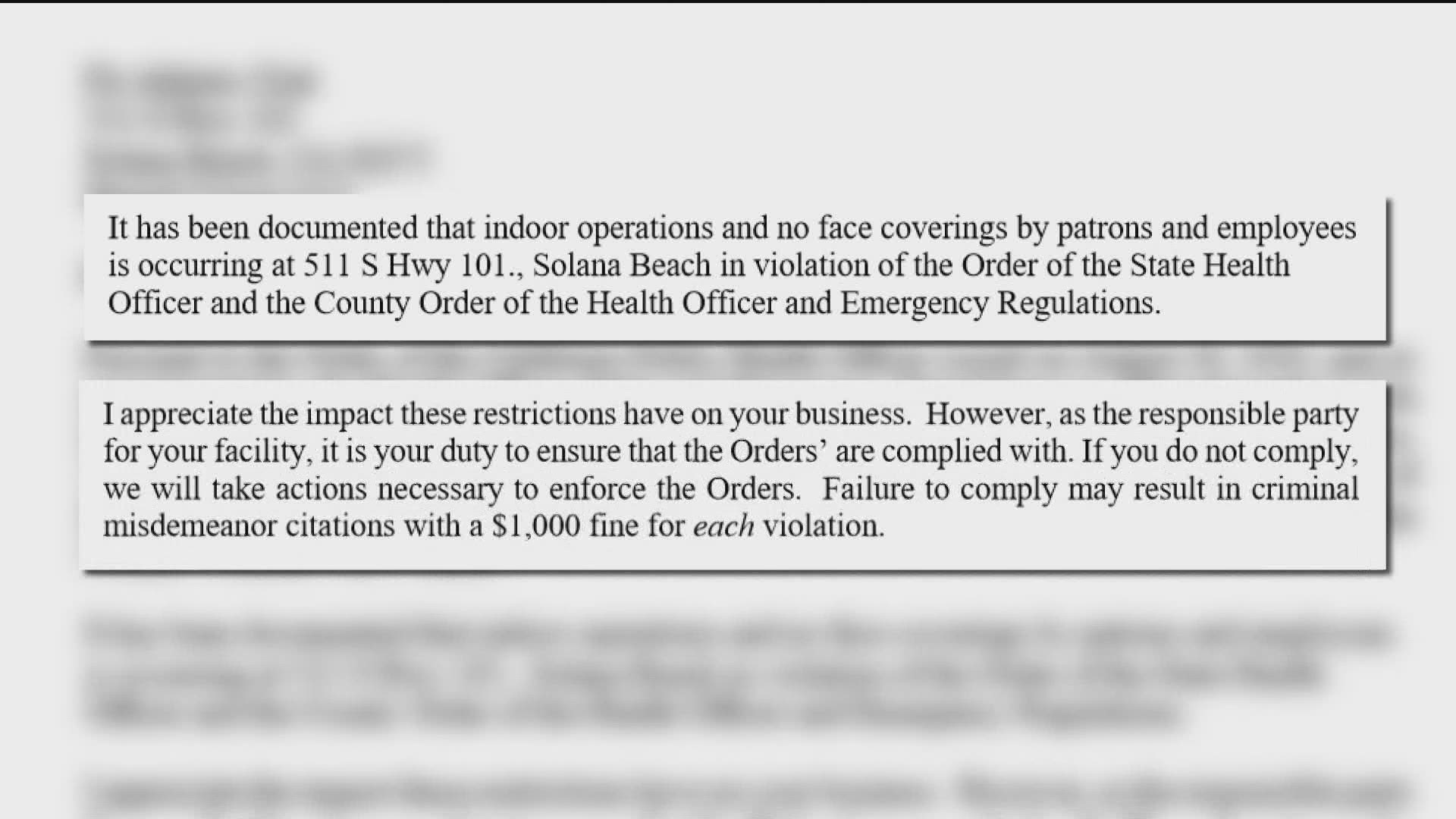 More than a dozen businesses have received cease and desist letters countywide as of Monday.