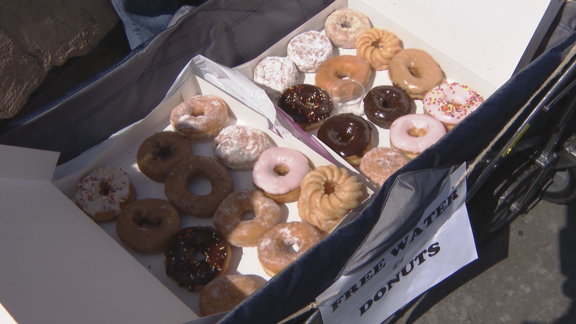 Andrew started by giving out six dozen donuts a week and he is now up to fourteen dozen donuts per week.