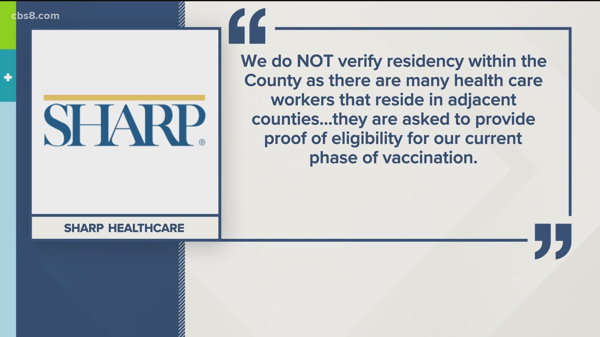 Sharp HealthCare said in a statement it is not verifying county residency because “there are many health care workers that reside in adjacent counties."