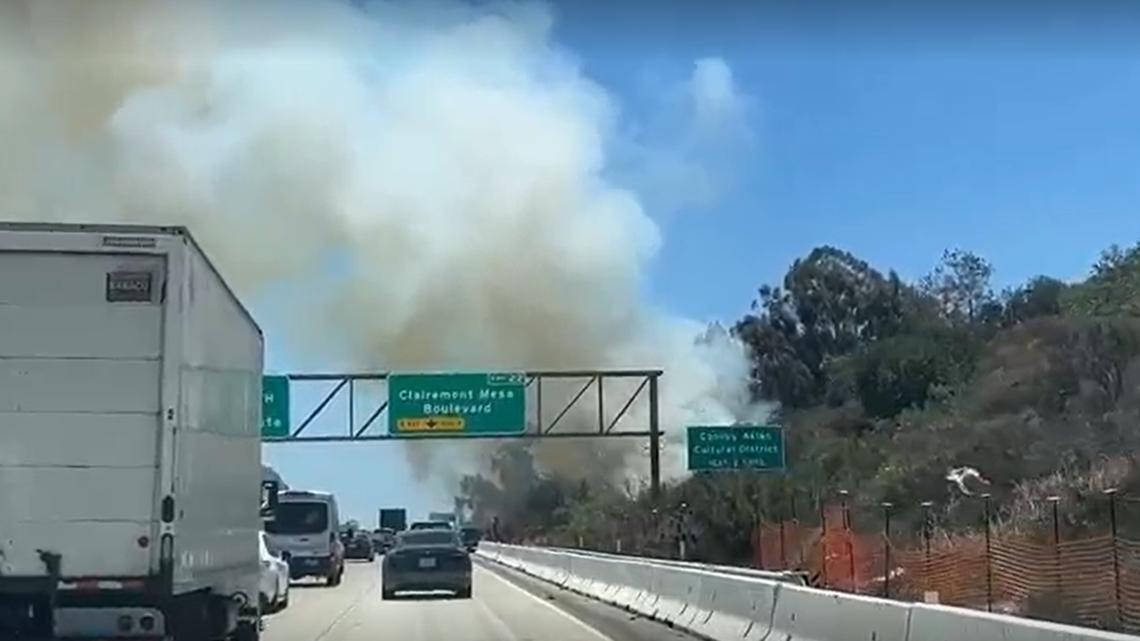 Brush fire extinguished along 805 freeway in San Diego, causing