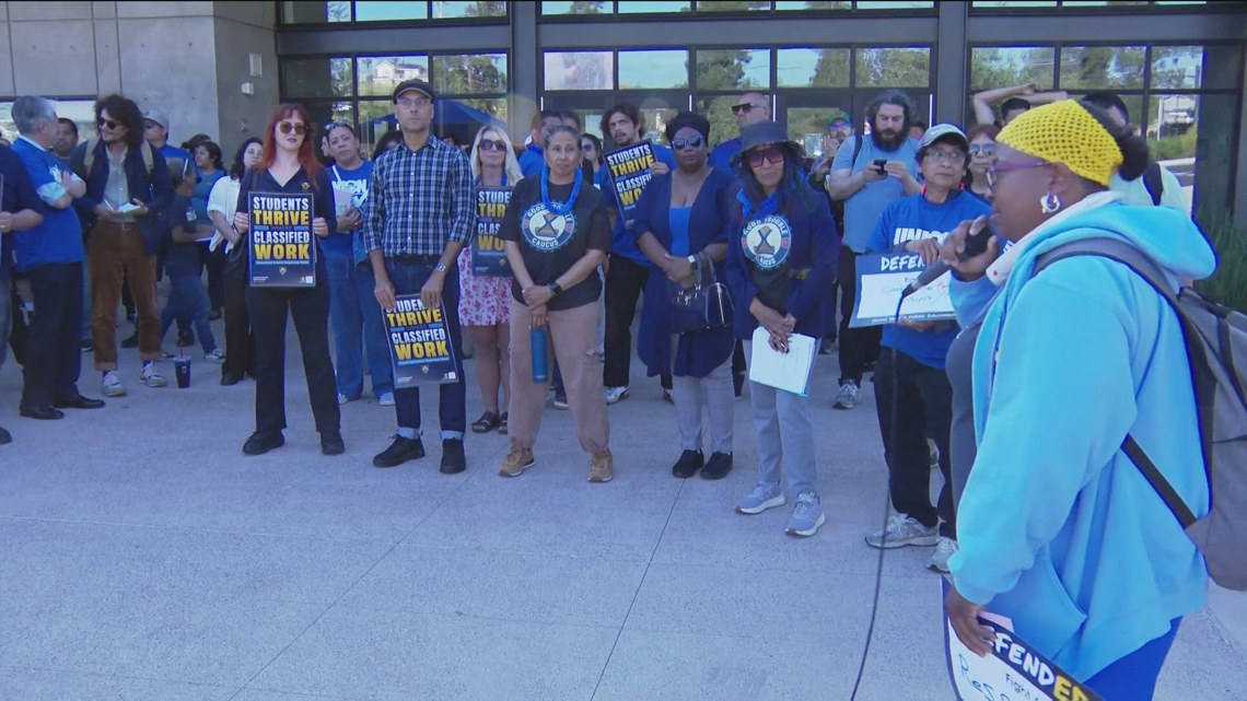 Protesters push back as hundreds of San Diego Unified School District employees face layoffs