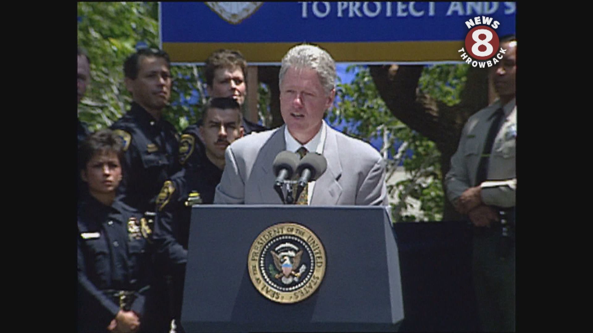 June 10, 1996 President Bill Clinton addresses SDPD at a campaign stop in San Diego.