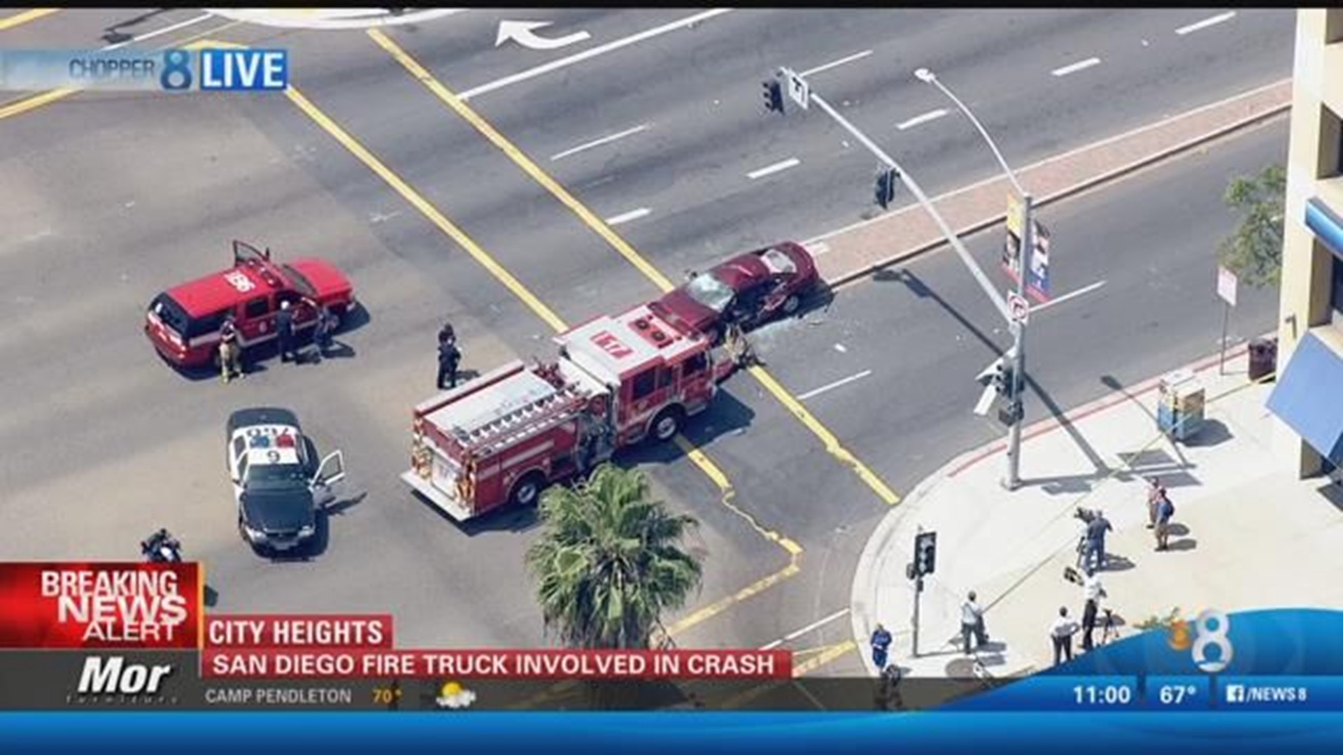 SDFD fire engine crashes into car in City Heights | cbs8.com