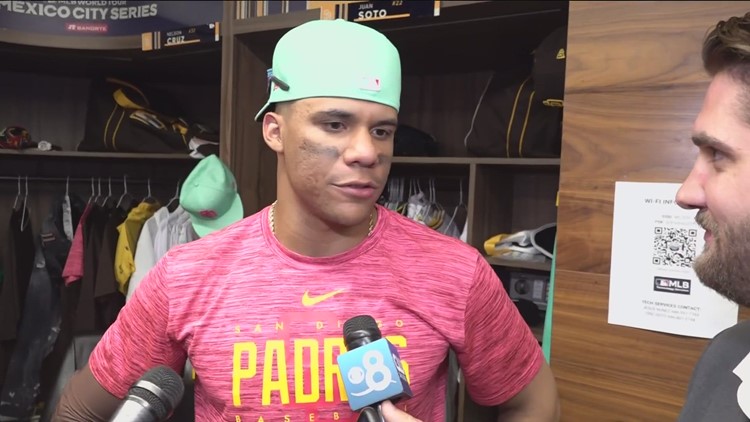 Padres players talk after winning first game in Mexico City against Giants