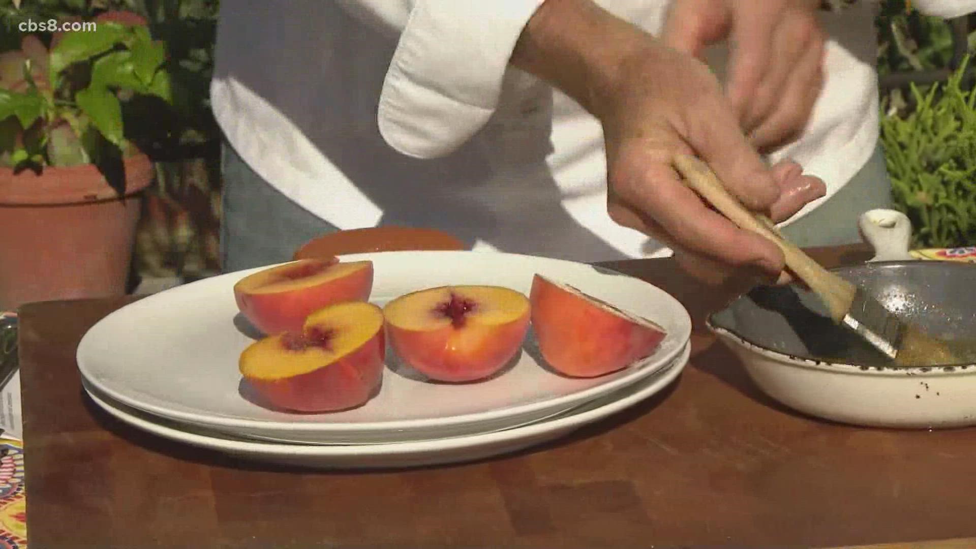 Dessert comes first on this Labor Day menu. Part one of how to prepare the grilled peach bread pudding.