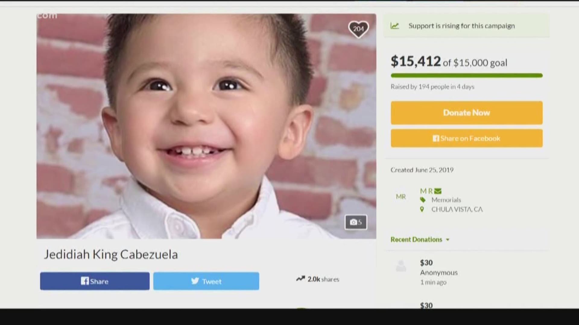 Donations and messages poured in for the little two-year-old who passed away earlier this week.