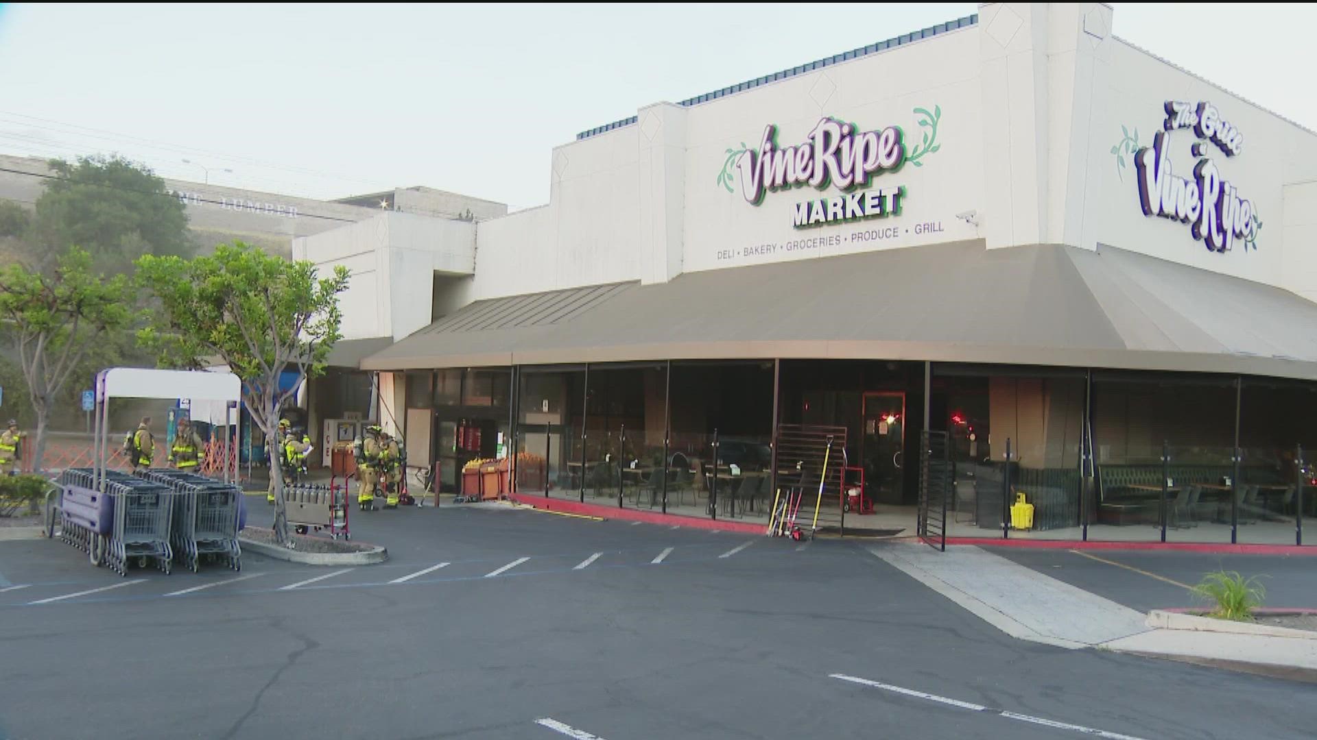 The second alarm fire broke out at the Vine Ripe Market located in the 8100 block of Fletcher Pkwy around 5:15 a.m., according to the La Mesa Fire Department.