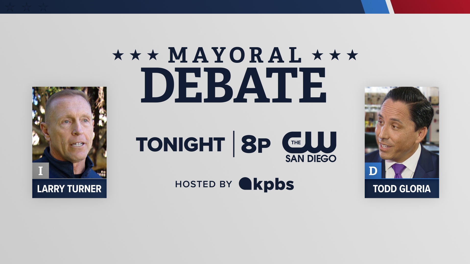 Mayor Todd Gloria and Marine Corps veteran and San Diego Police Officer Larry Turner, will meet for a debate on Oct. 3 starting at 8 p.m.