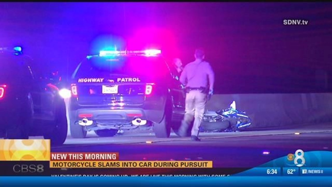 Caught on camera: Motorcycle slams into car during pursuit | cbs8.com