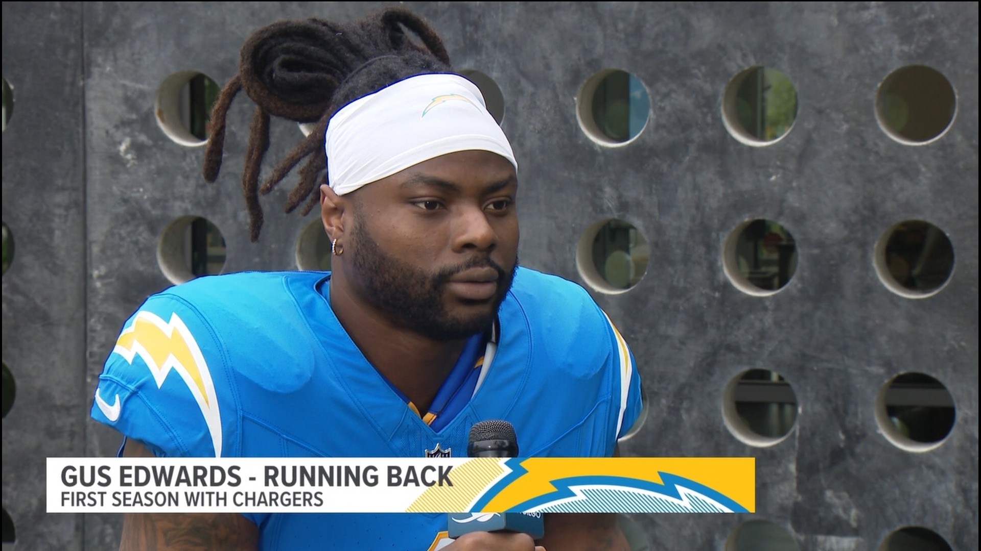 Chargers new running back Gus Edwards chats with CBS 8's Jake Garegnani and Marcus Greaves as he gets set to join the Chargers new-look backfield.