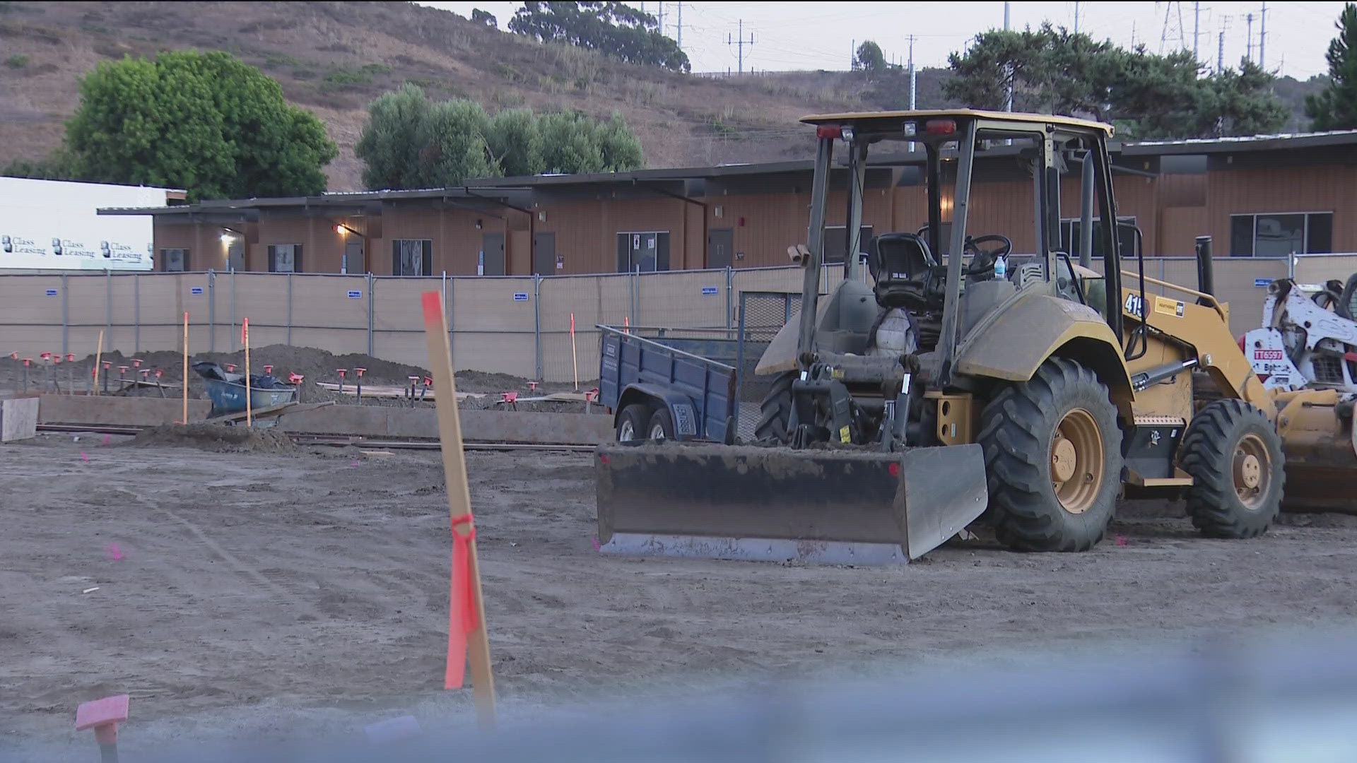 The elementary school has active construction and heavy equipment on site.