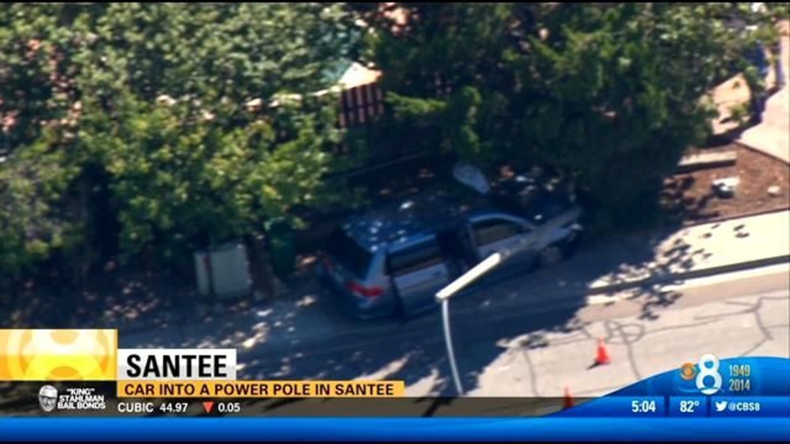 Car Hits Power Pole Knocks Out Power In Santee