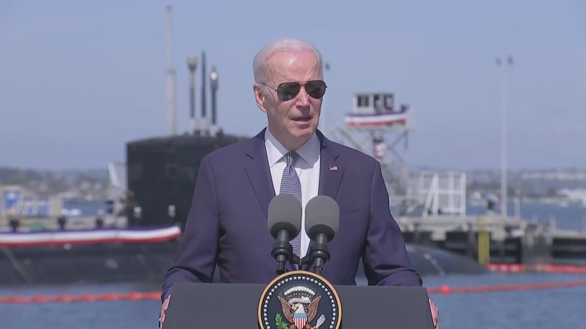 President Biden speaks at Naval Base Point Loma following meeting with Australia and United Kingdom PMs