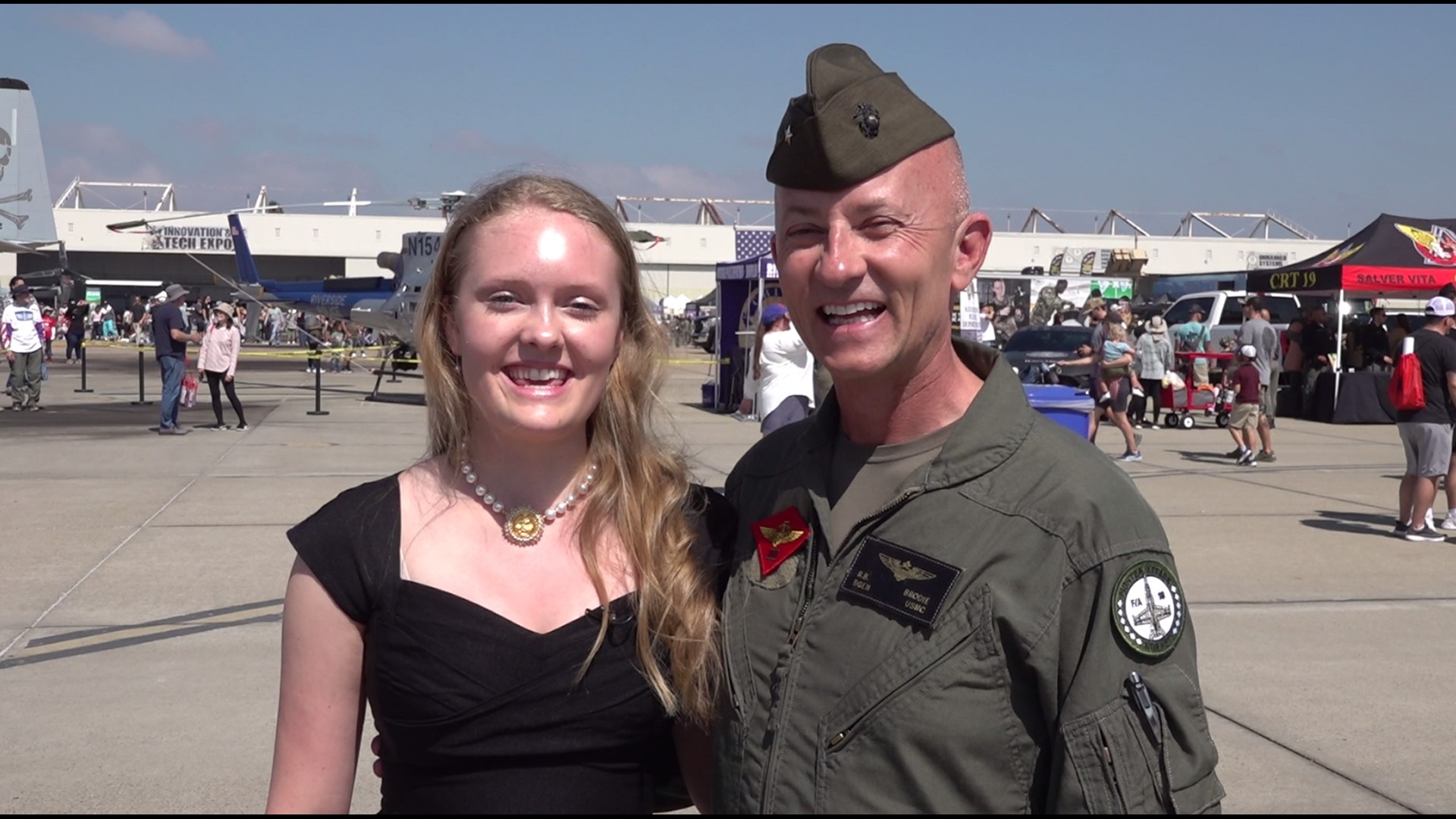 Lily Brodie sang the National Anthem for the first time alongside her father, Bob Brodie, who is an Assistant Wing Commander for the Third Marine Aircraft Wing.
