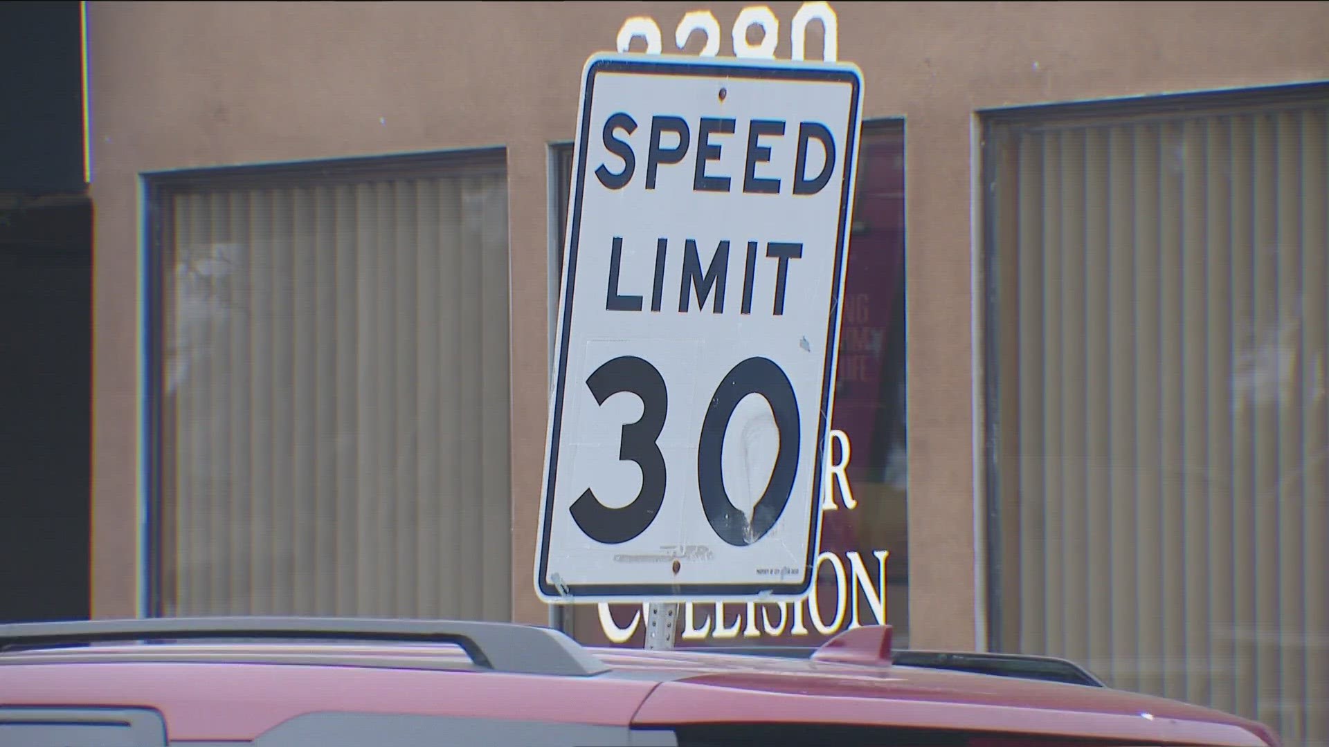 The speed limit on Garnet Avenue by Olney and Noyes Street is 30 mph, but the only sign is a few blocks away, and it’s not standing half the time.