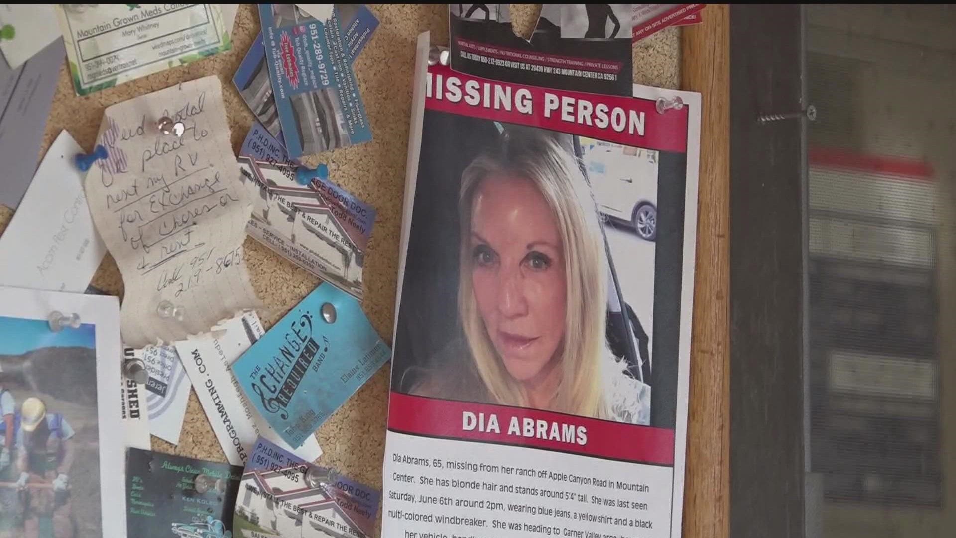 Dia Abrams went missing from ranch near Idyllwild, sale of estate would find $300K reward.