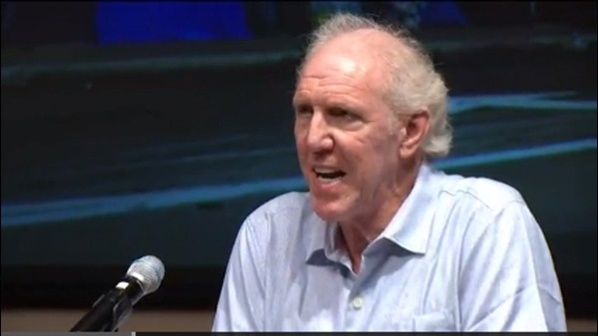 Former NBA star Bill Walton took part in a news conference with the Lucky Duck Foundation to address the issue of homelessness in San Diego and took aim at the mayor