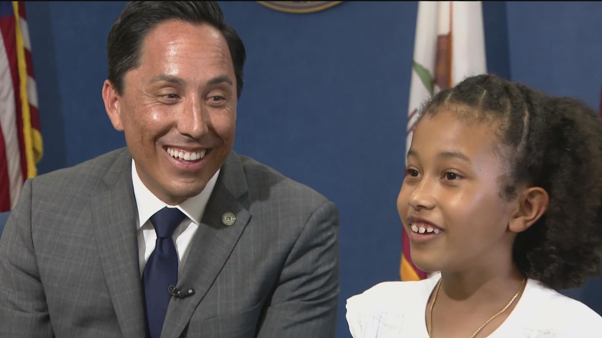 The third grader won San Diego's 'Mayor for a Day' contest and enjoyed a full day of ribbon cuttings, city council meetings and pizza.