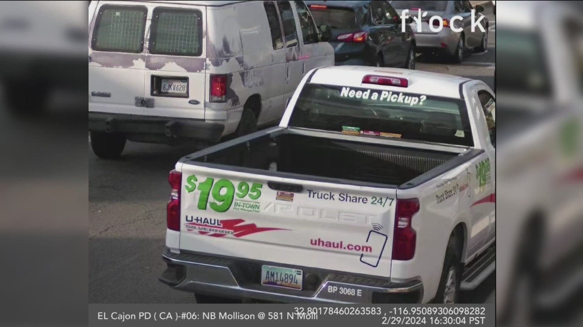 El Cajon police were able to use the city's Flock license plate readers to get a picture of the U-haul truck with Arizona plates.