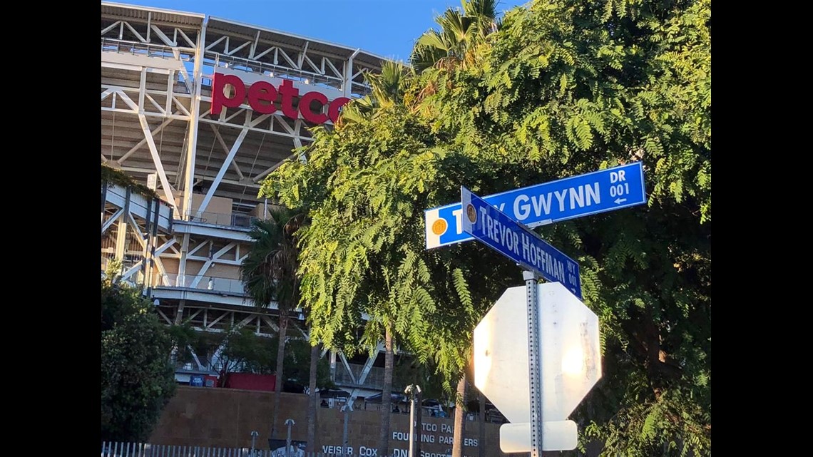 San Diego Padres closer Trevor Hoffman and his three sons watch a tribute  to his career on the scoreboard screen at PETCO Park after Hoffman became  baseball's all-time save leader in the