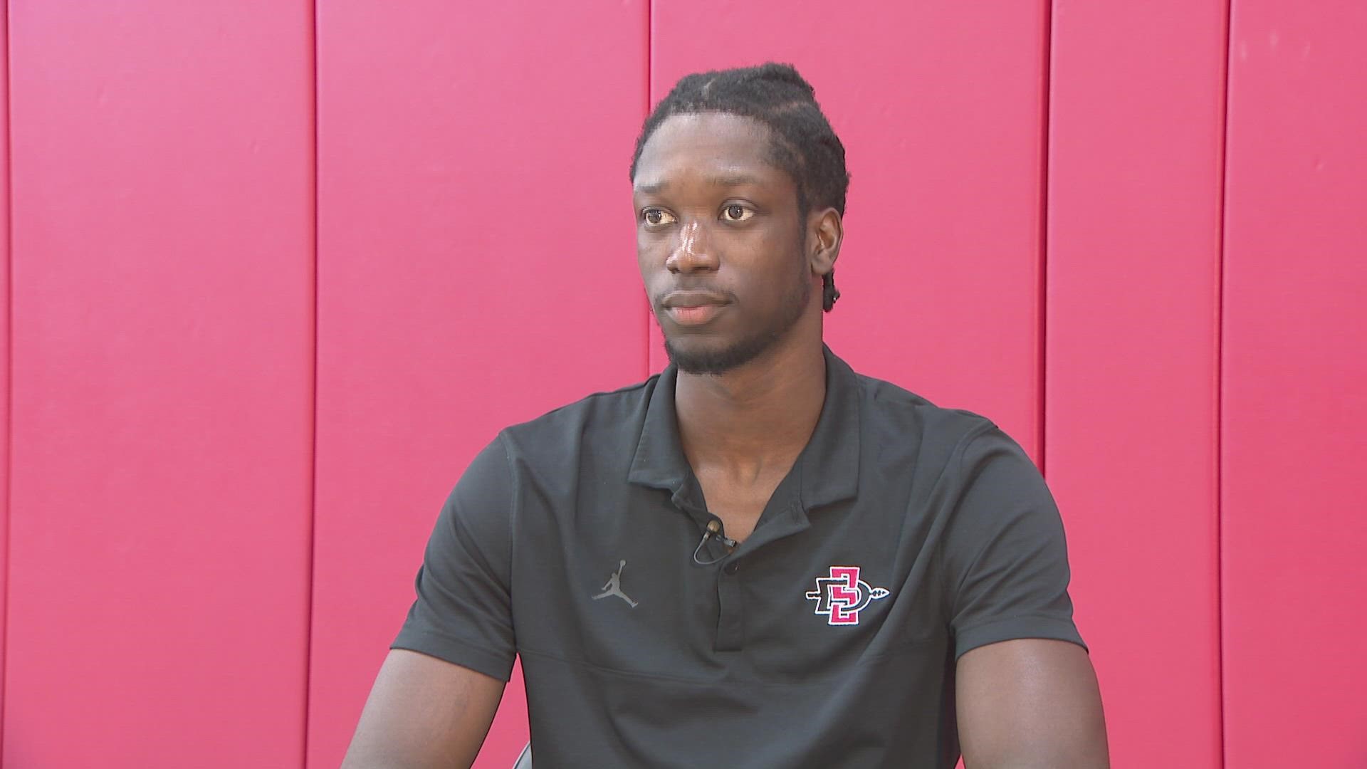 Interview with Mensah, the senior forward from Ghana before the 2022/23 season begins for San Diego State Aztecs Men's Basketball.