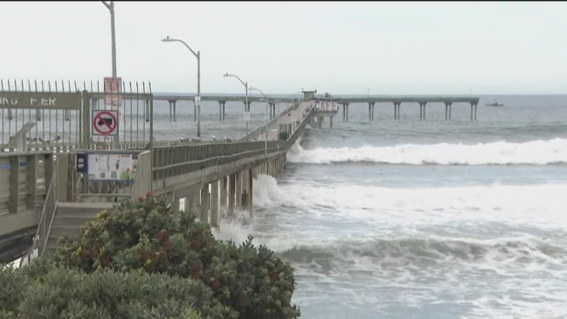 City lifeguards on Monday closed Ocean Beach Municipal Pier due to high surf and rising tide levels.
