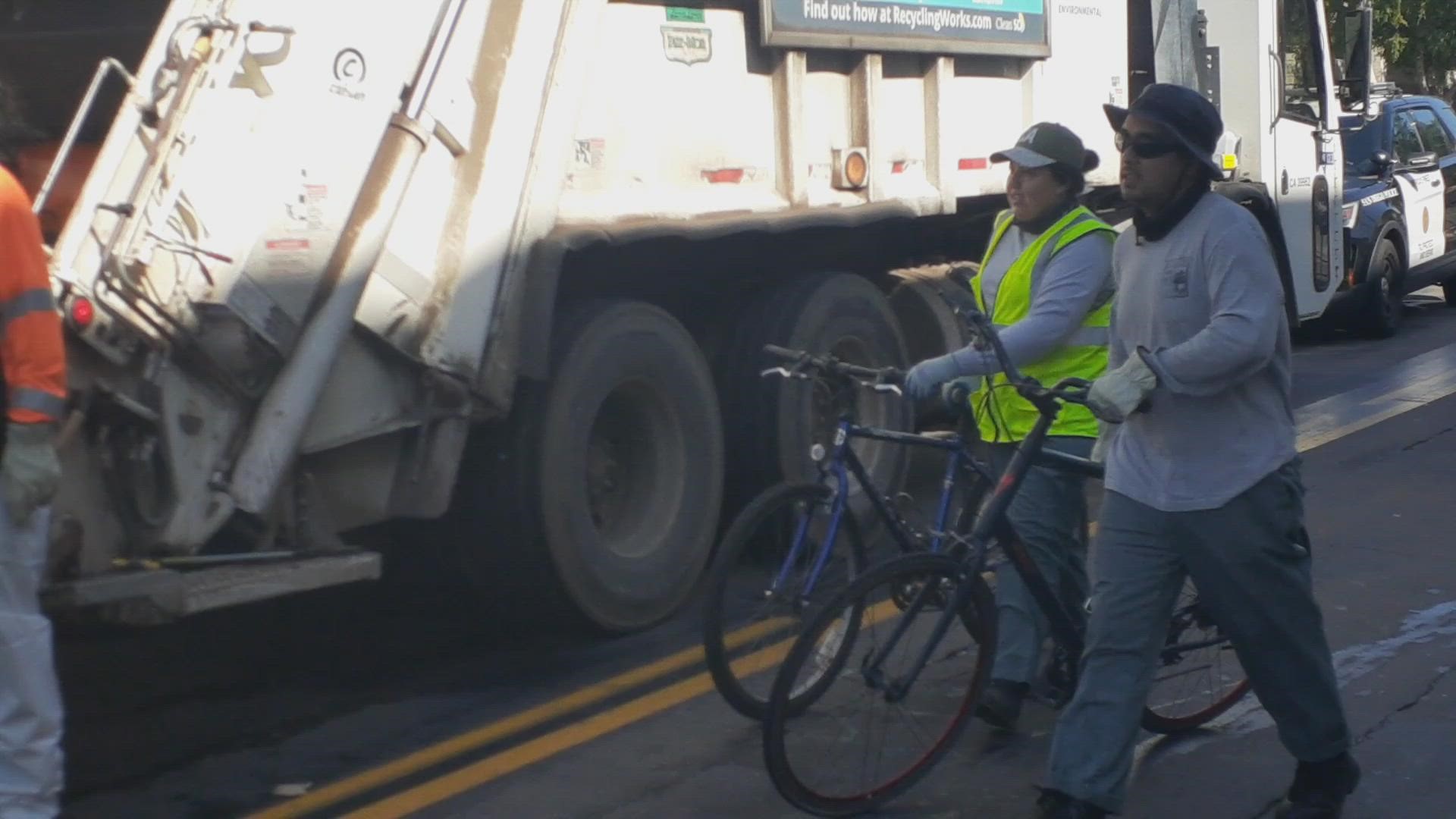 April 14 video shows two bikes getting thrown in trash truck