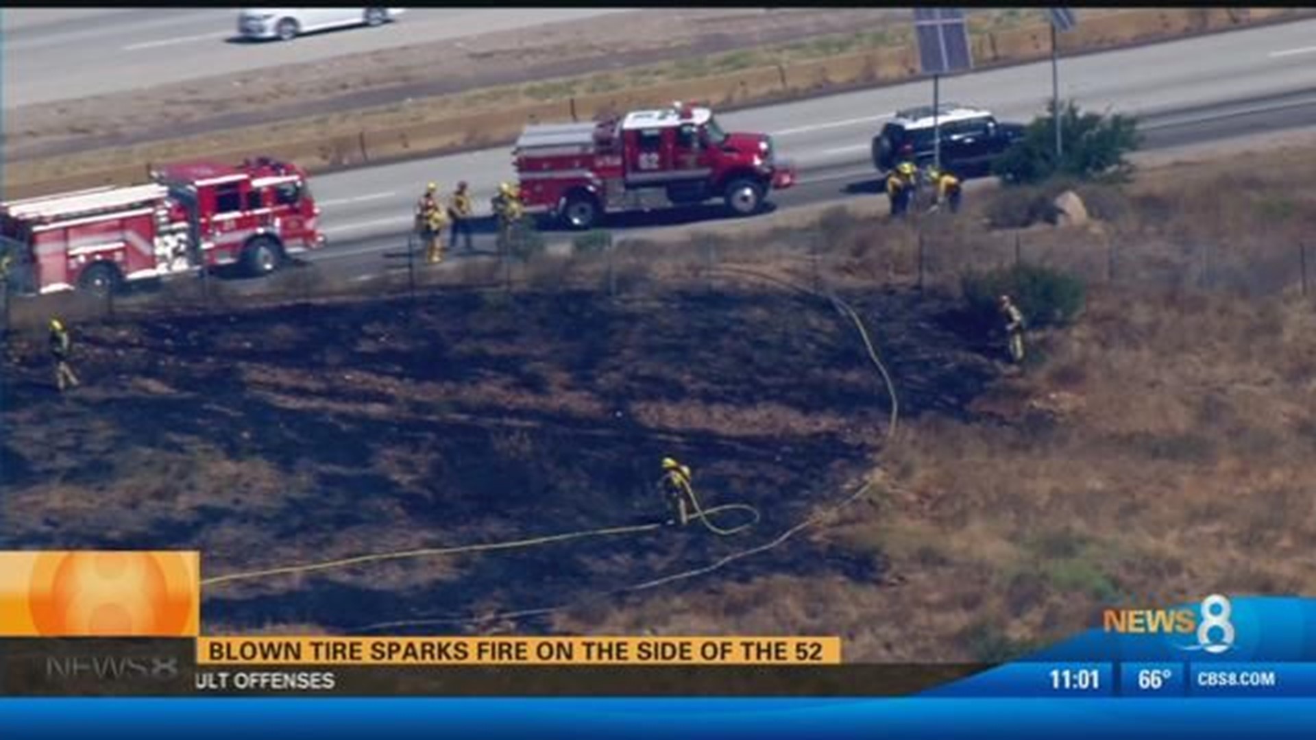 Catalytic converter sparks brush fire off SR52 in Tierrasanta