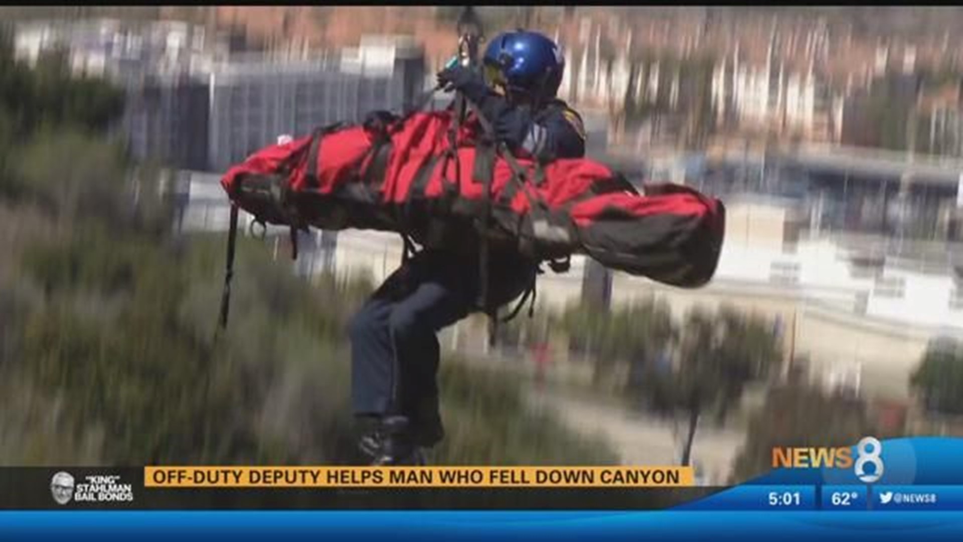Off-duty deputy helps man who fell 100 feet down canyon | cbs8.com