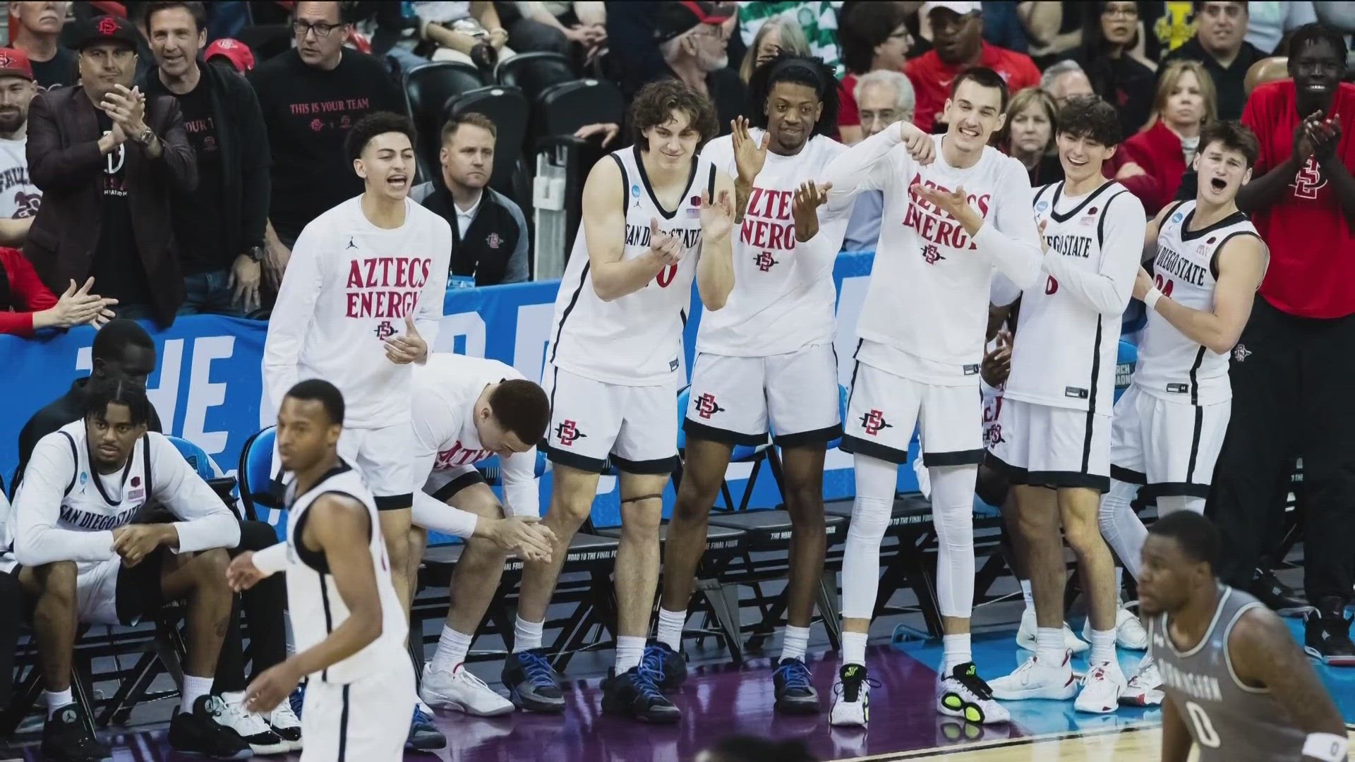 The Aztecs head to Boston, MA for their next NCAA Tournament game against UConn in the Sweet 16 on Thursday.