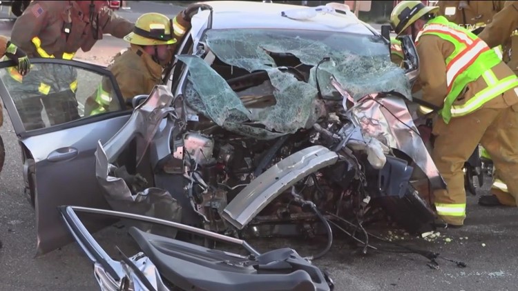 Car ripped into pieces after colliding with truck in Santee
