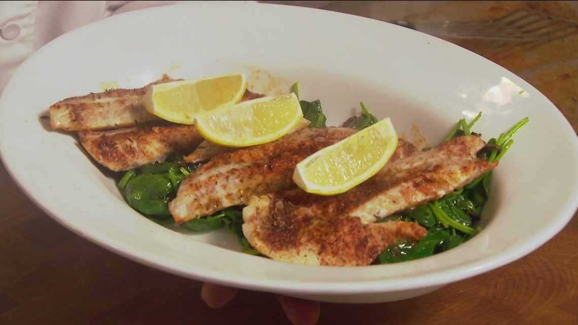 Cajun Rockfish with Sautéed Spinach Cooking with Styles