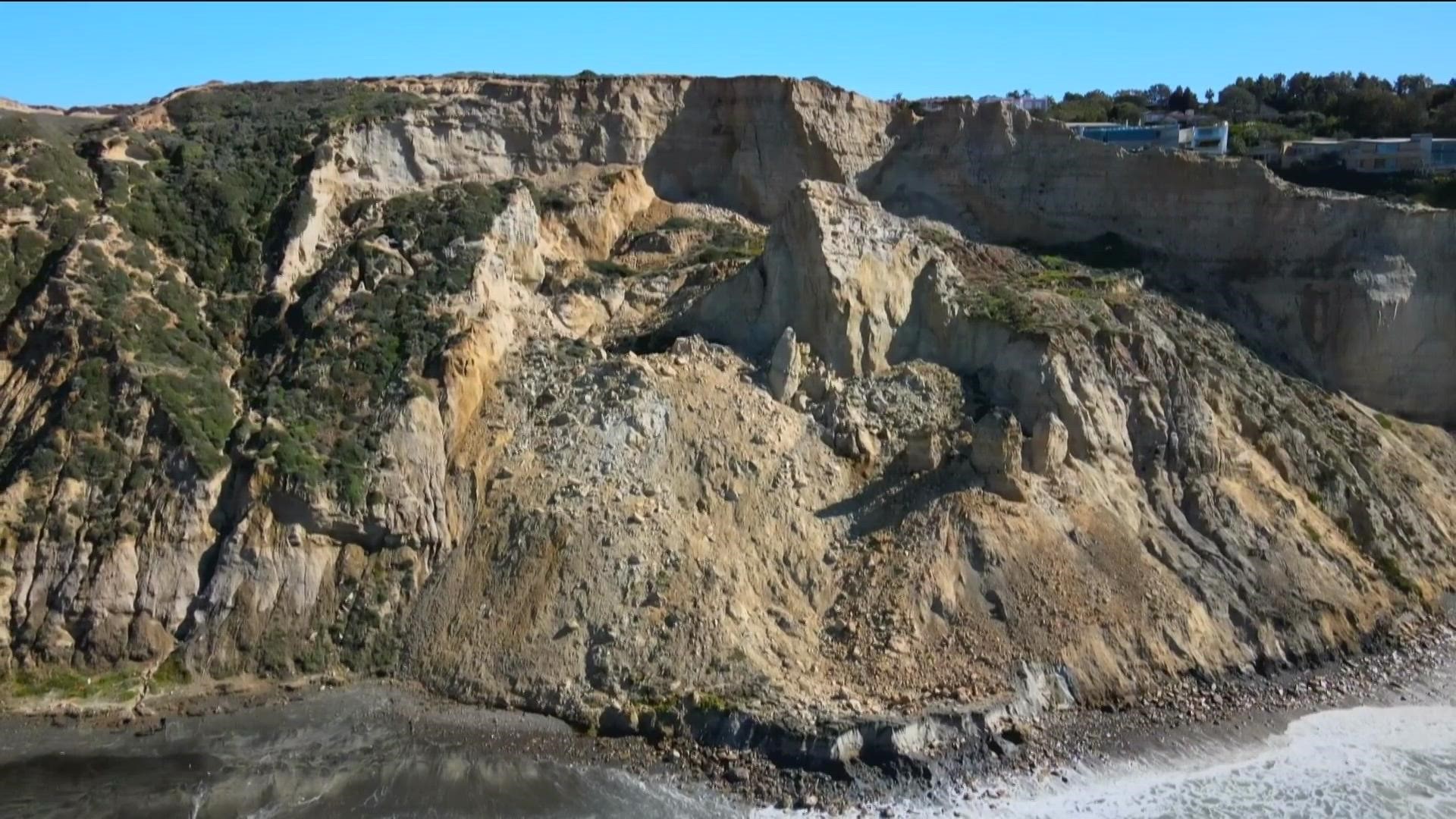 Black's Beach in Torrey Pines split in two after a dramatic bluff collapse.