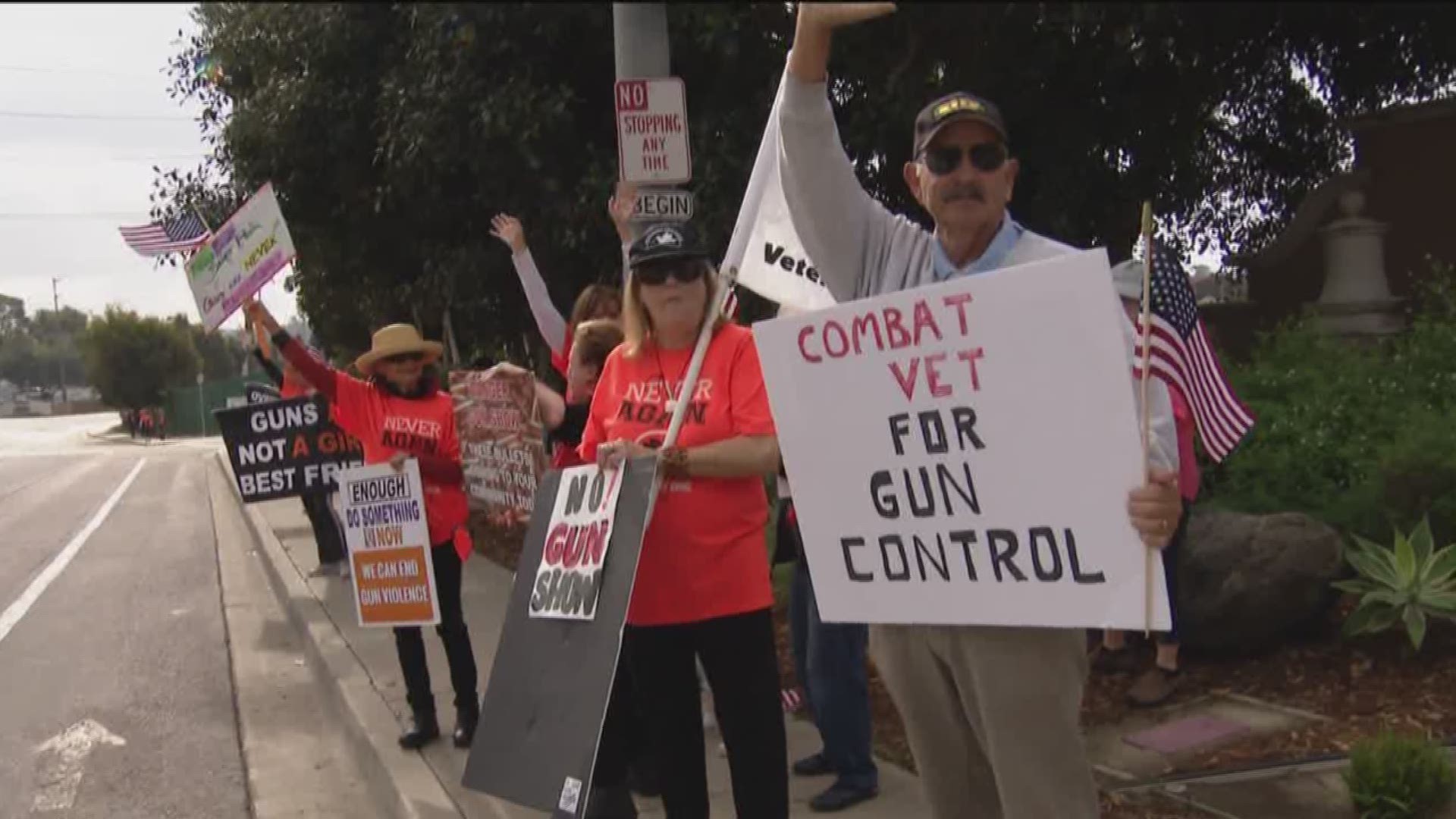 Protesters and counterprotesters alike came out to Del Mar came out to the controversial gun show.