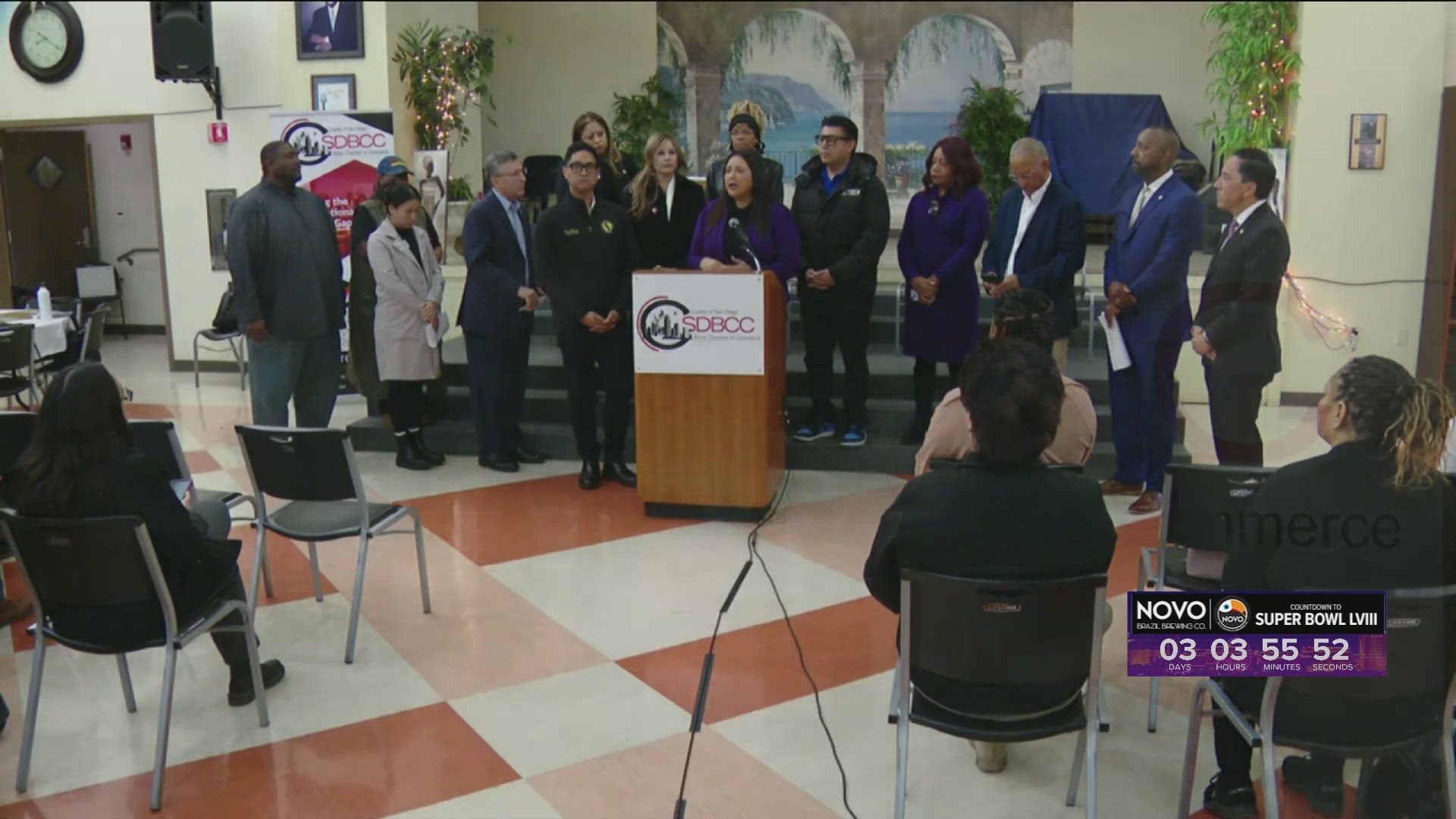 Local leaders gathered with Mayor Gloria and Supervisor Vargas at a press conference focusing on helping small businesses bounce back from flood damage.