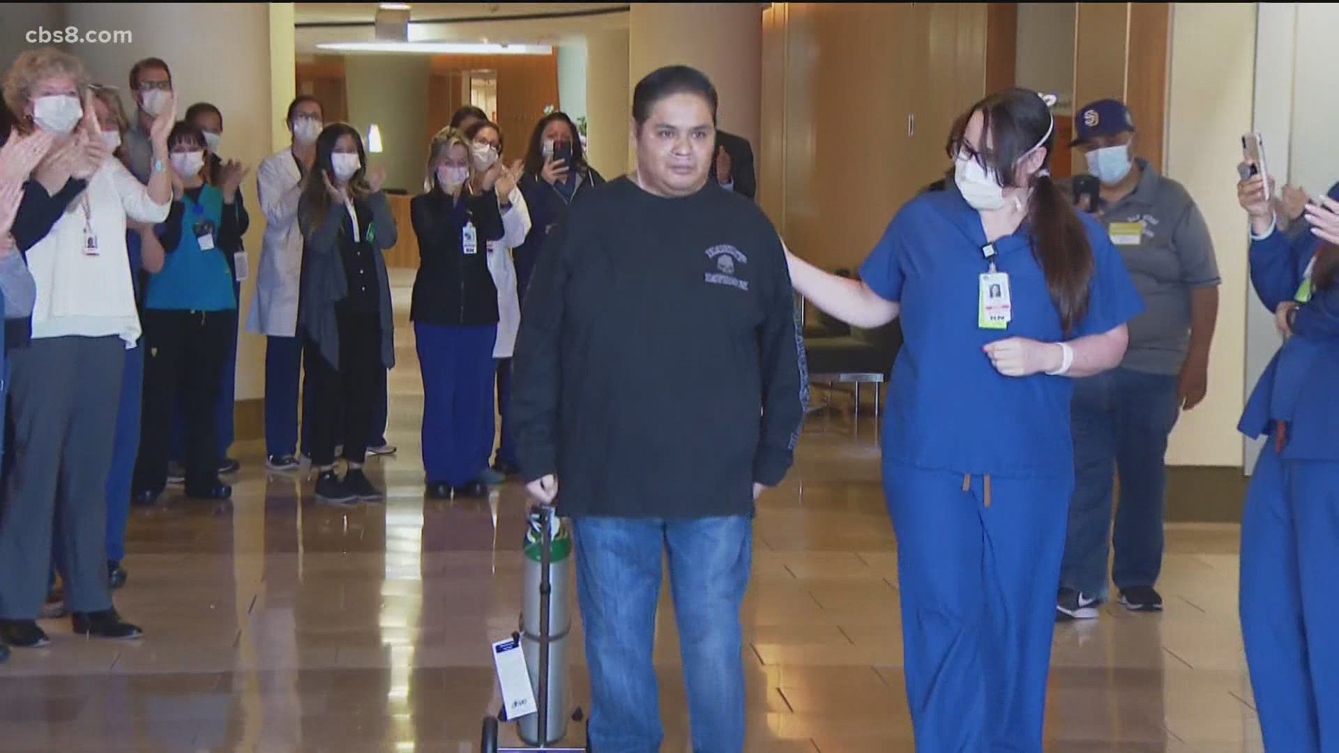 A parade of nurses and healthcare workers cheered for Daniel Plata as he was released after being hospitalized for nearly three months.
